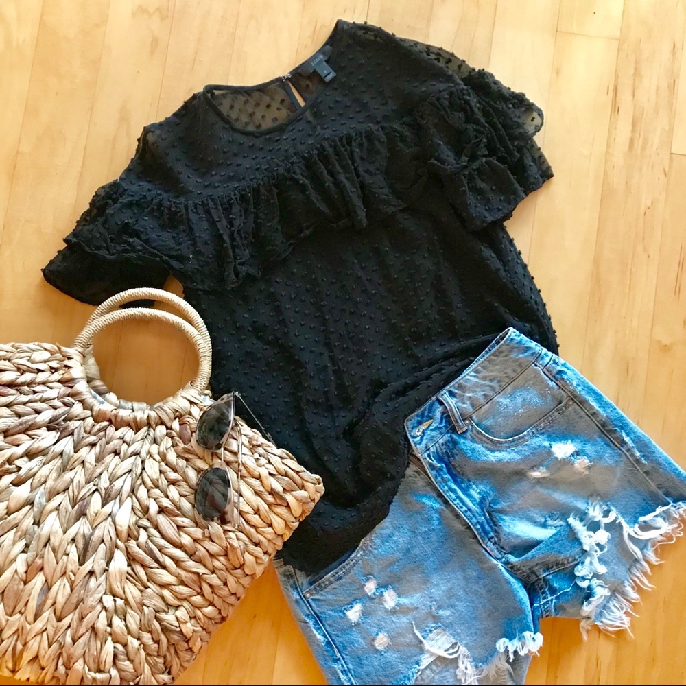 J. Crew Silk Clip Dot Ruffle Blouse